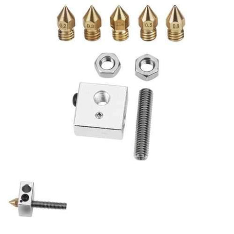 MK8 Aluminum Heating Block + 1.75mm 0.2/0.3/0.4/0.5/0.8mm Nozzle + M6*30mm Throat Kit For 3D Printer Part