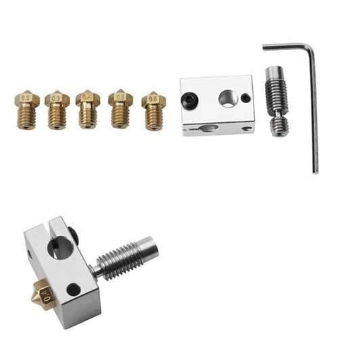 V6 PT100 Aluminum Heating Block + 1.75mm 0.2/0.3/0.4/0.5/0.8mm Copper Nozzle + Throat Kit For 3D Printer Hotend